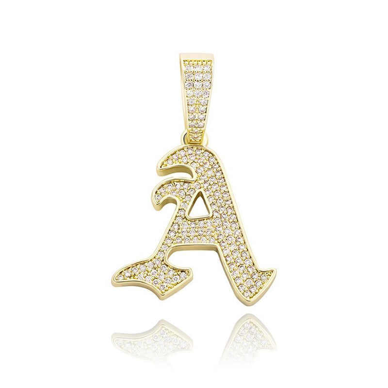 CUSTOM OLD ENGLISH LETTER PENDANT 14K - ICECI