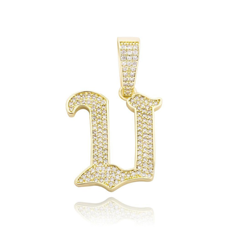 CUSTOM OLD ENGLISH LETTER PENDANT 14K - ICECI