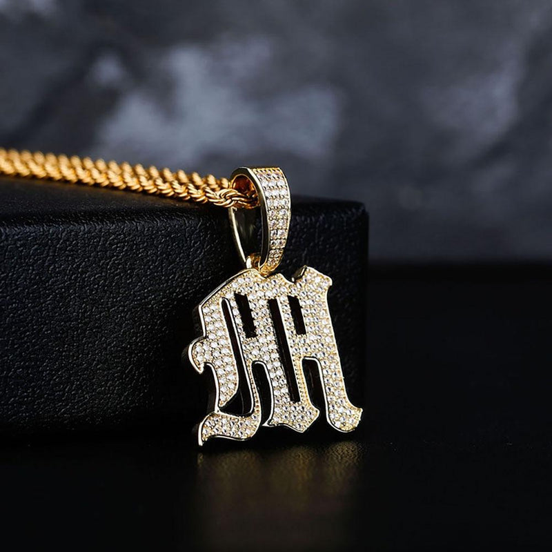 CUSTOM OLD ENGLISH LETTER PENDANT 14K - ICECI