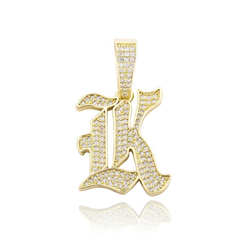 CUSTOM OLD ENGLISH LETTER PENDANT 14K - ICECI