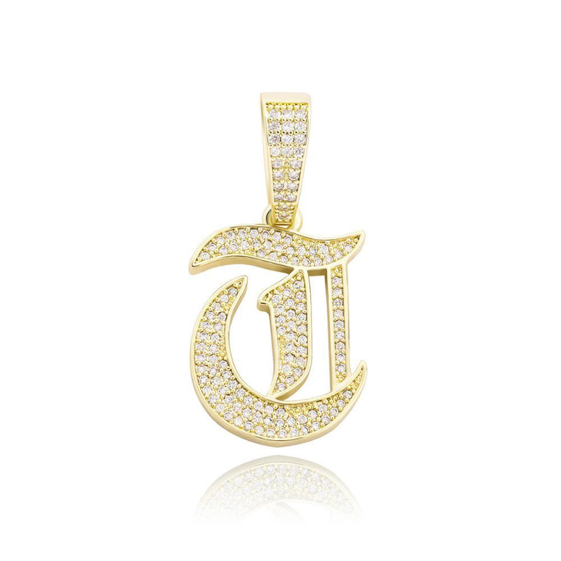 CUSTOM OLD ENGLISH LETTER PENDANT 14K - ICECI