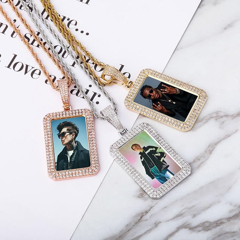 Custom Rectangle Photo Medallion Pendant 14K - ICECI