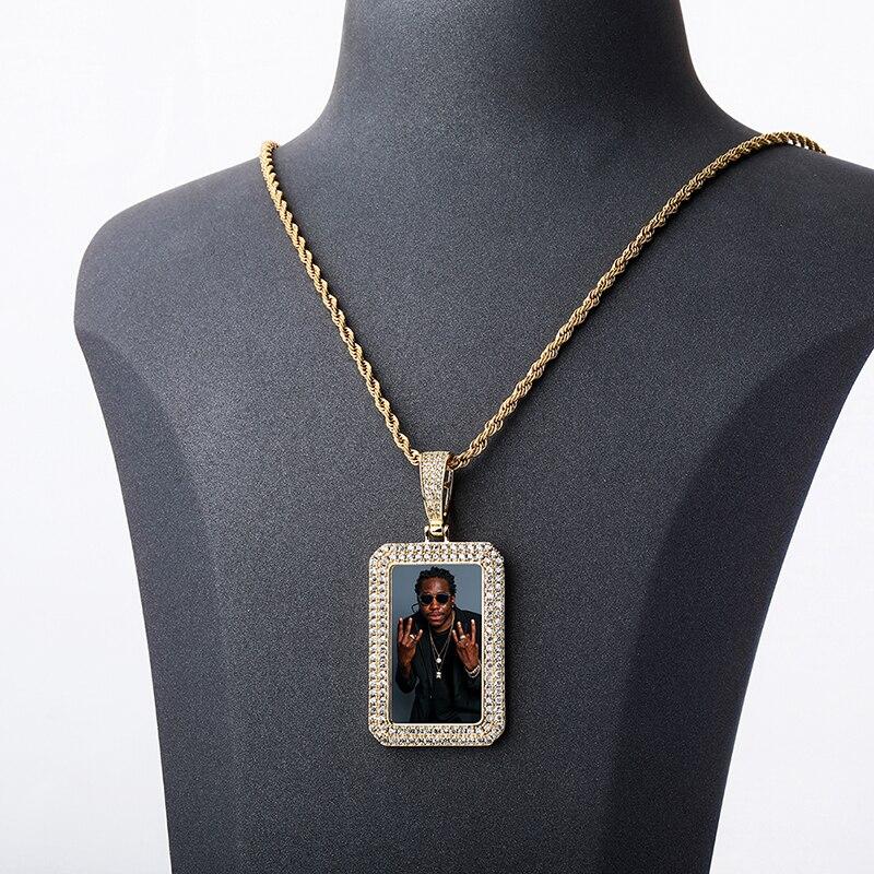 Custom Rectangle Photo Medallion Pendant 14K - ICECI