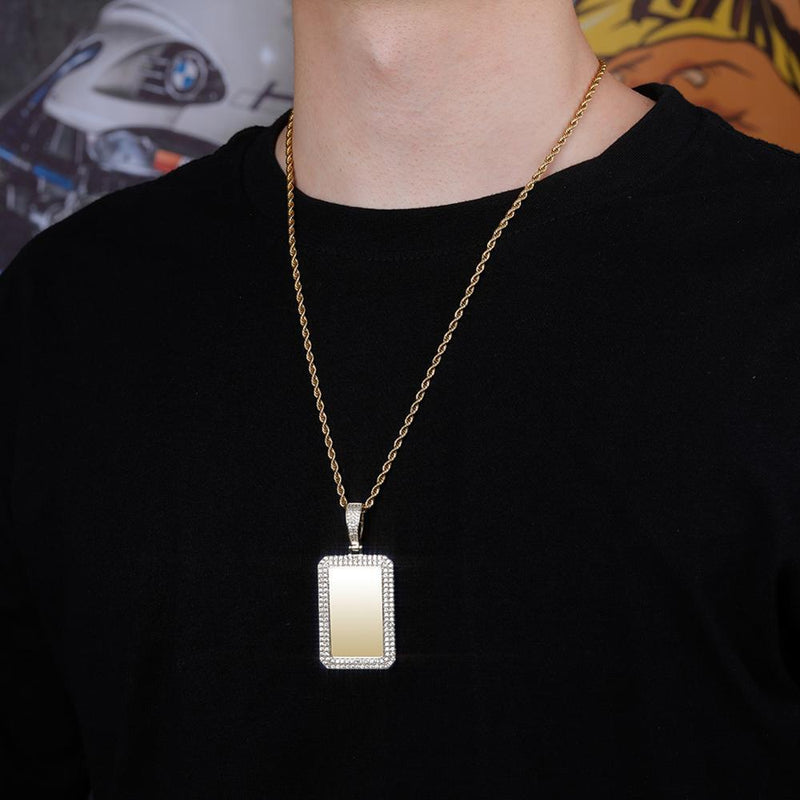 Custom Rectangle Photo Medallion Pendant 14K - ICECI