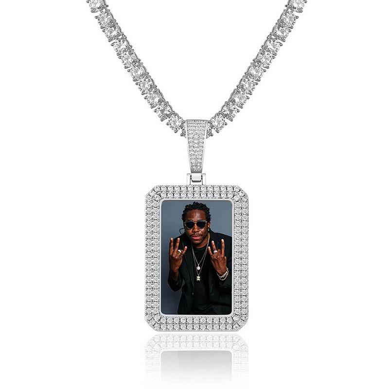 Custom Rectangle Photo Medallion Pendant 14K - ICECI