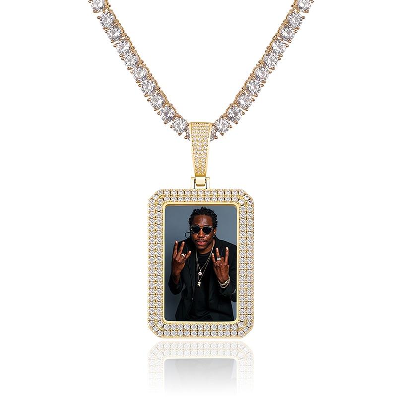 Custom Rectangle Photo Medallion Pendant 14K - ICECI