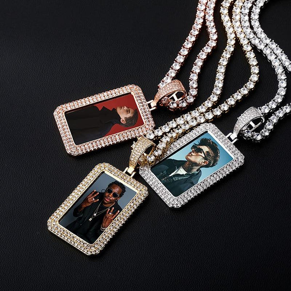 Custom Rectangle Photo Medallion Pendant 14K - ICECI