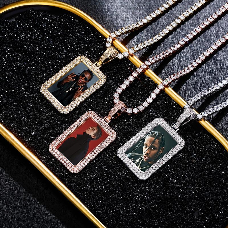 Custom Rectangle Photo Medallion Pendant 14K - ICECI