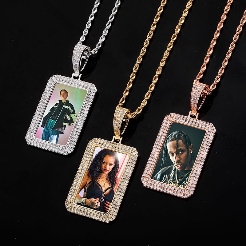 Custom Rectangle Photo Medallion Pendant 14K - ICECI