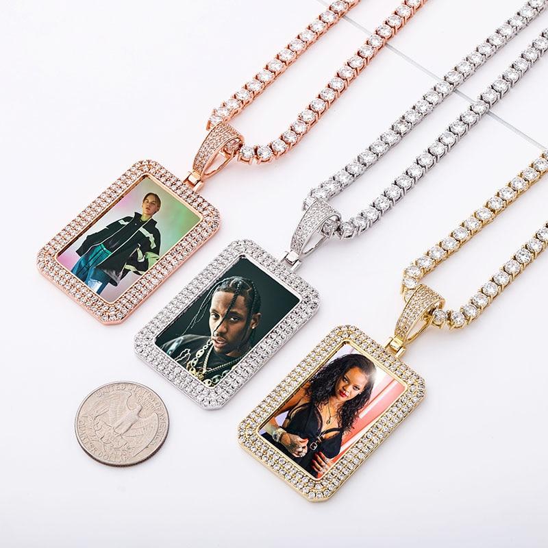 Custom Rectangle Photo Medallion Pendant 14K - ICECI