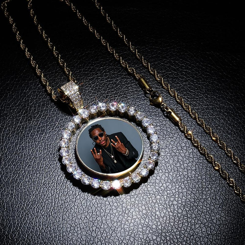 CUSTOM ROTATING TWO-FACED PHOTO MEDALLION PENDANT 14K - ICECI