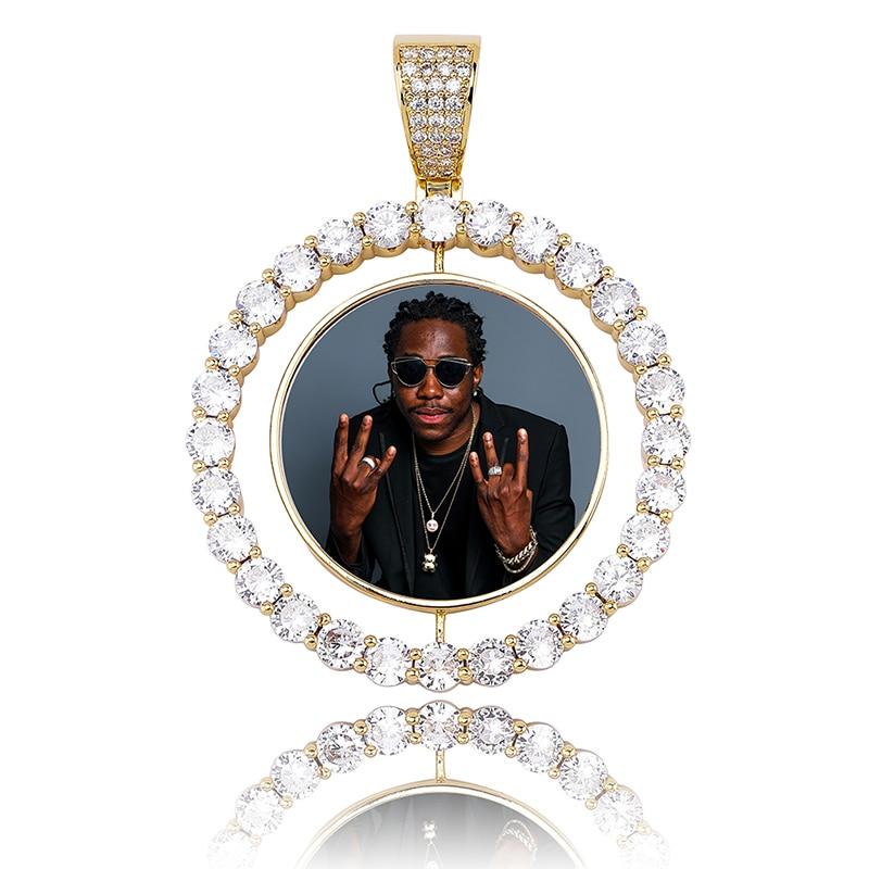 CUSTOM ROTATING TWO-FACED PHOTO MEDALLION PENDANT 14K - ICECI