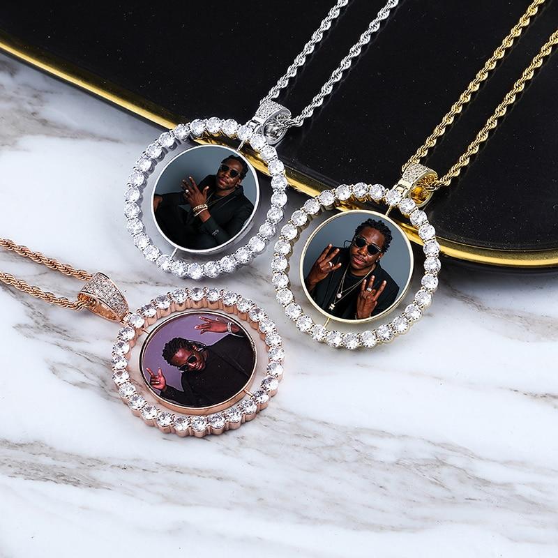 CUSTOM ROTATING TWO-FACED PHOTO MEDALLION PENDANT 14K - ICECI