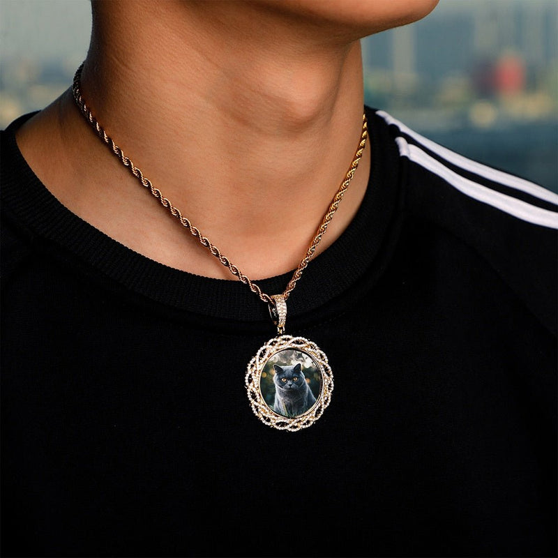 Custom Thorns Photo Medallion Pendant 14K - ICECI