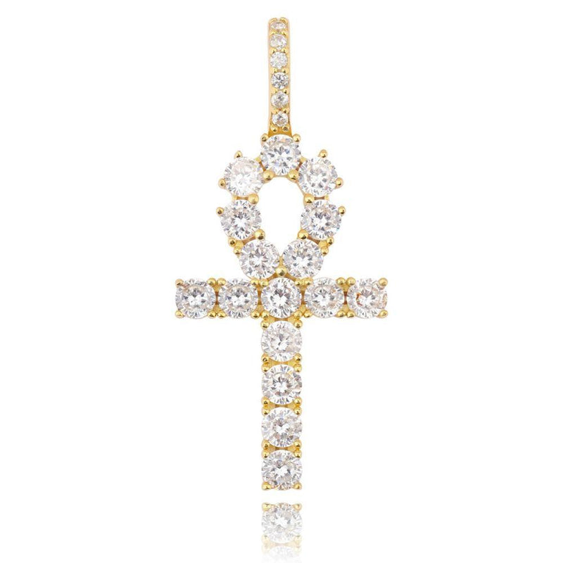 DIAMOND ANKH CROSS PENDANT 18K X STERLING SILVER - ICECI