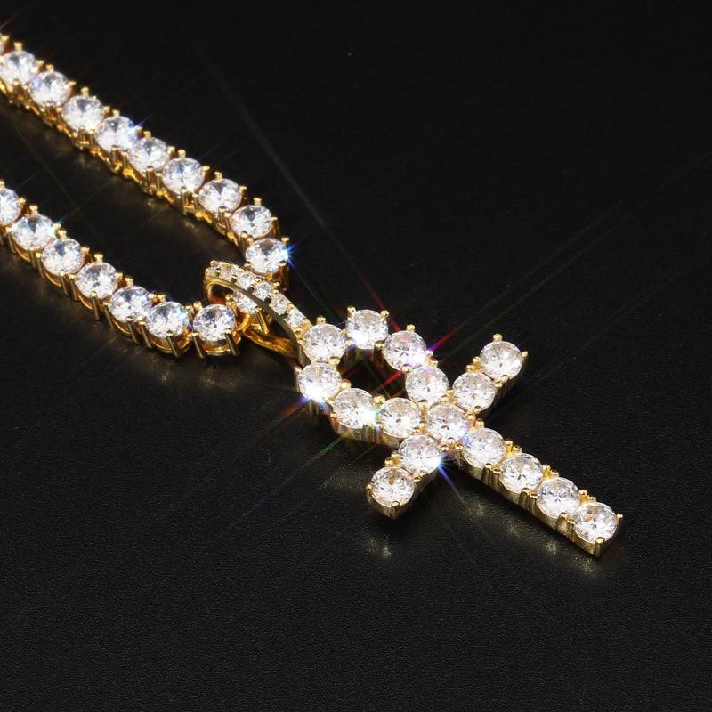 DIAMOND ANKH CROSS PENDANT 18K X STERLING SILVER - ICECI
