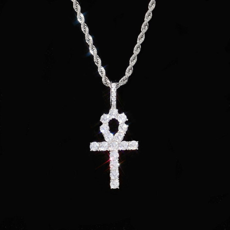 DIAMOND ANKH CROSS PENDANT 18K X STERLING SILVER - ICECI