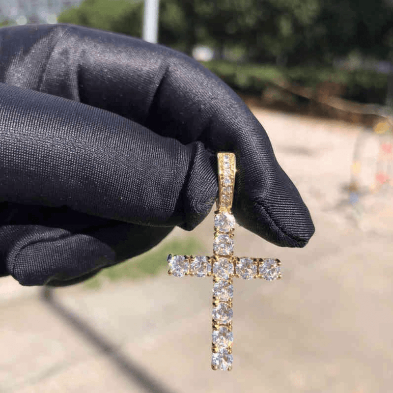 Diamond Cross Pendant + 20" 4mm Tennis Chain + 4mm Tennis Bracelet Bundle 18K - ICECI