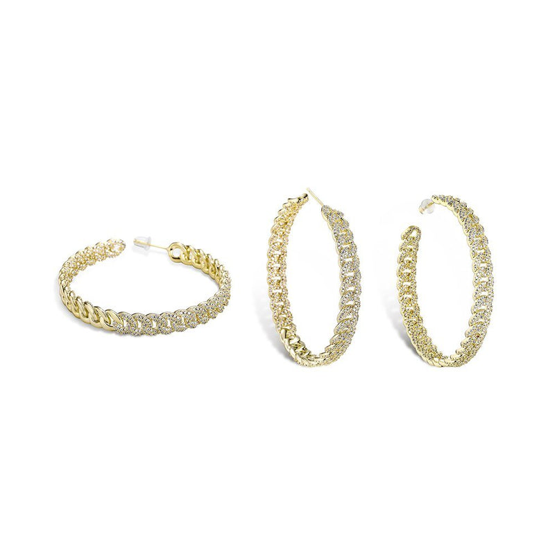 Diamond Cuban Link Hoop Earrings 14K x Sterling Silver - ICECI