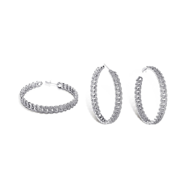 Diamond Cuban Link Hoop Earrings 14K x Sterling Silver - ICECI