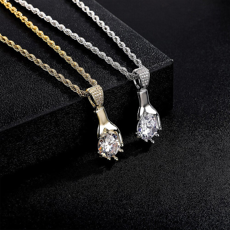 Diamond Hand Pendant 14K - ICECI