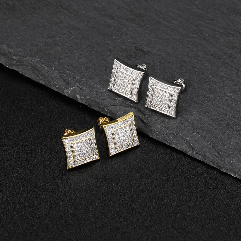 DIAMOND MICRO PAVE SQAURE STUD EARRINGS 14K X STERLING SILVER - ICECI