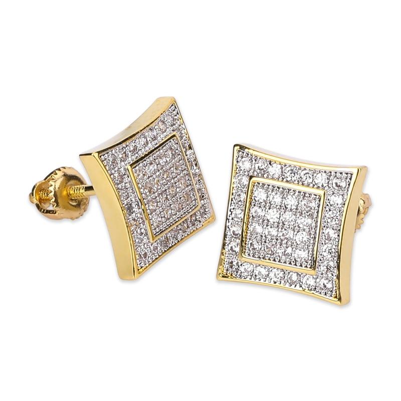 DIAMOND MICRO PAVE SQAURE STUD EARRINGS 14K X STERLING SILVER - ICECI