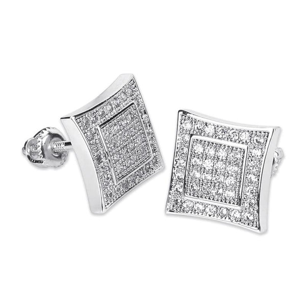 DIAMOND MICRO PAVE SQAURE STUD EARRINGS 14K X STERLING SILVER - ICECI