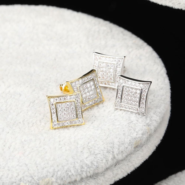 DIAMOND MICRO PAVE SQAURE STUD EARRINGS 14K X STERLING SILVER - ICECI