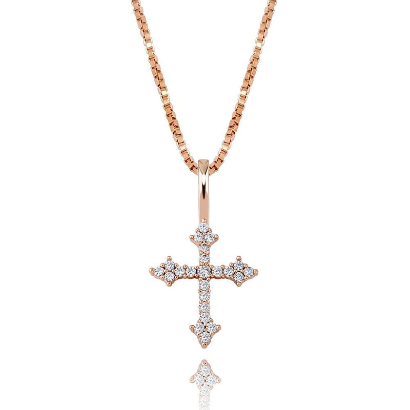 DIAMOND PATONCE CROSS PENDANT 14K X STERLING SILVER - ICECI