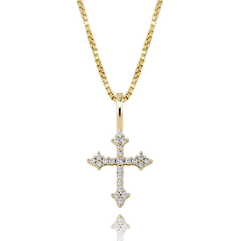 DIAMOND PATONCE CROSS PENDANT 14K X STERLING SILVER - ICECI