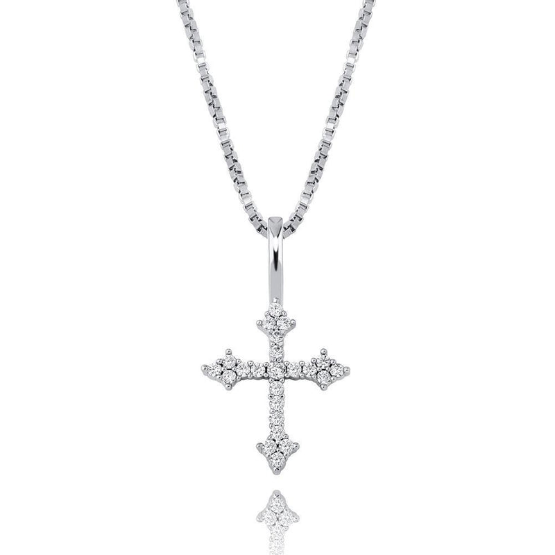 DIAMOND PATONCE CROSS PENDANT 14K X STERLING SILVER - ICECI