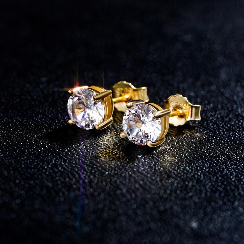 DIAMOND ROUND STUD EARRINGS 14K X STERLING SILVER - ICECI