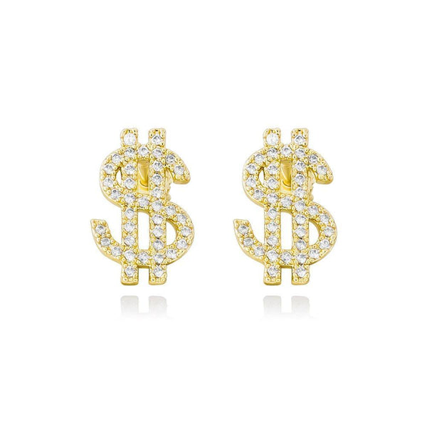 DOLLAR SIGN STUD EARRINGS 14K X STERLING SILVER - ICECI