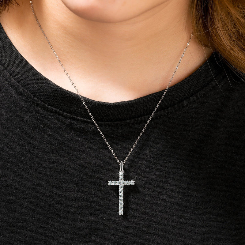 Elongated Cross Pendant 18K x Moissanite - ICECI