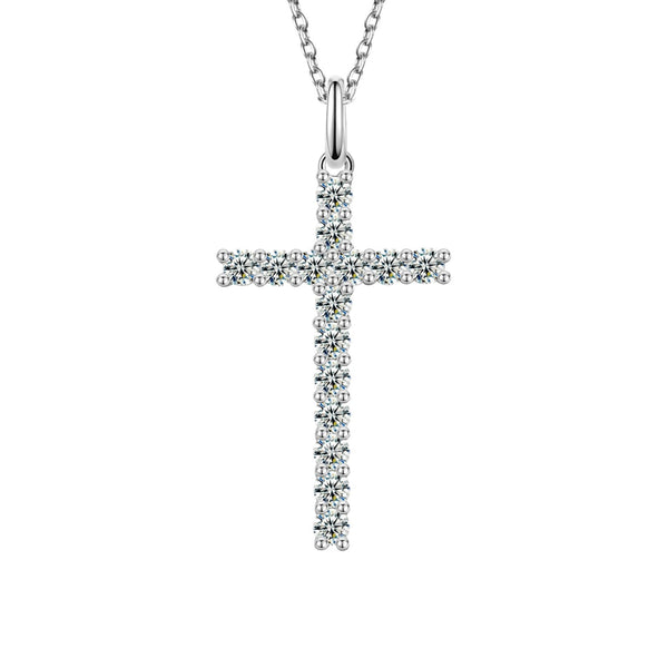 Elongated Cross Pendant 18K x Moissanite - ICECI