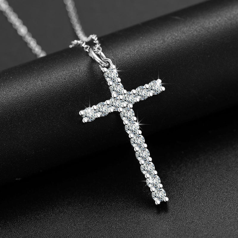 Elongated Cross Pendant 18K x Moissanite - ICECI