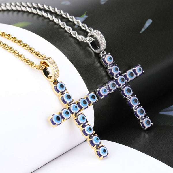 Evil Eye Cross Pendant 18K - ICECI