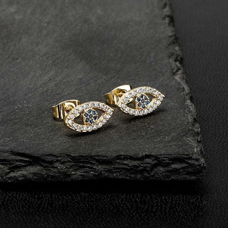 Evil Eye Stud Earrings 14K - ICECI