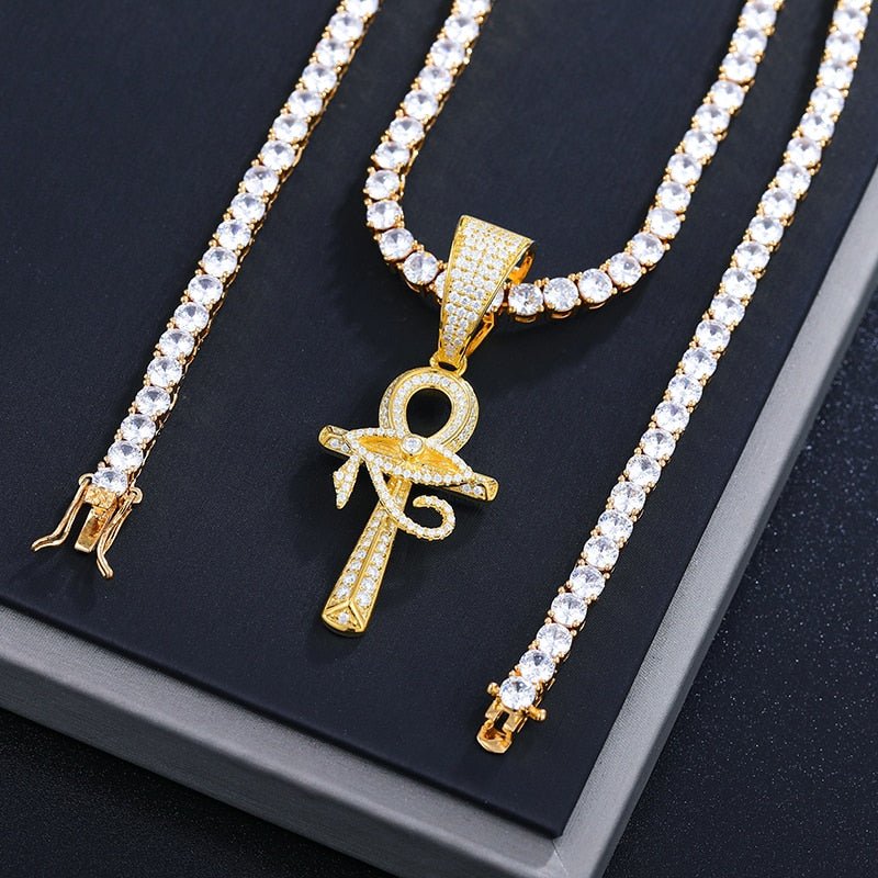 Eye of Horus Ankh Cross Pendant 18K x Moissanite - ICECI