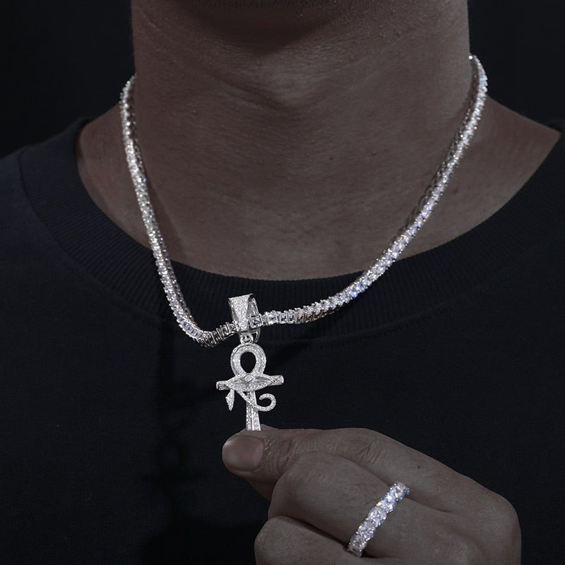 Eye of Horus Ankh Cross Pendant 18K x Moissanite - ICECI