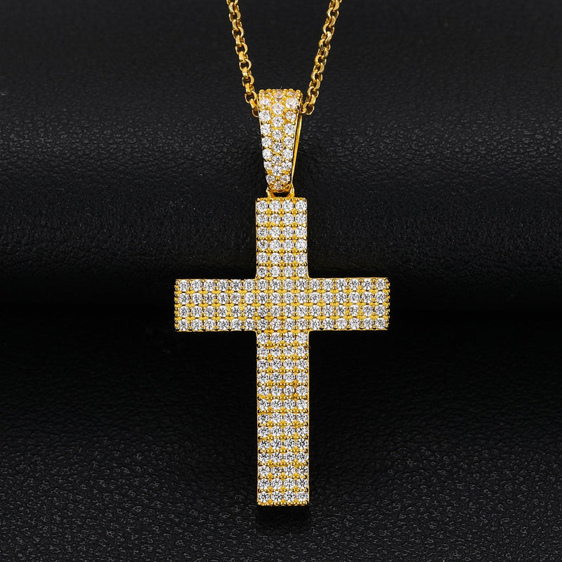 Four Row Cross Pendant 18K x Moissanite - ICECI