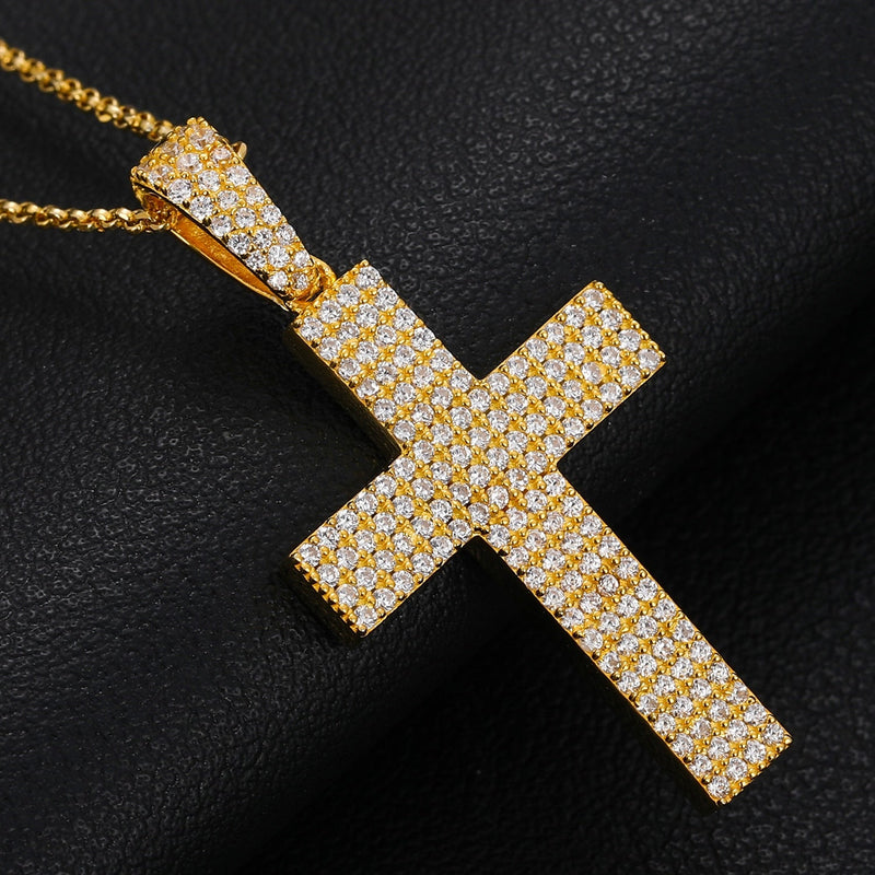 Four Row Cross Pendant 18K x Moissanite - ICECI