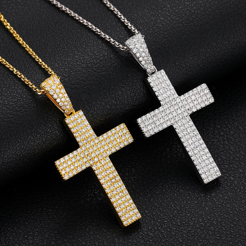 Four Row Cross Pendant 18K x Moissanite - ICECI