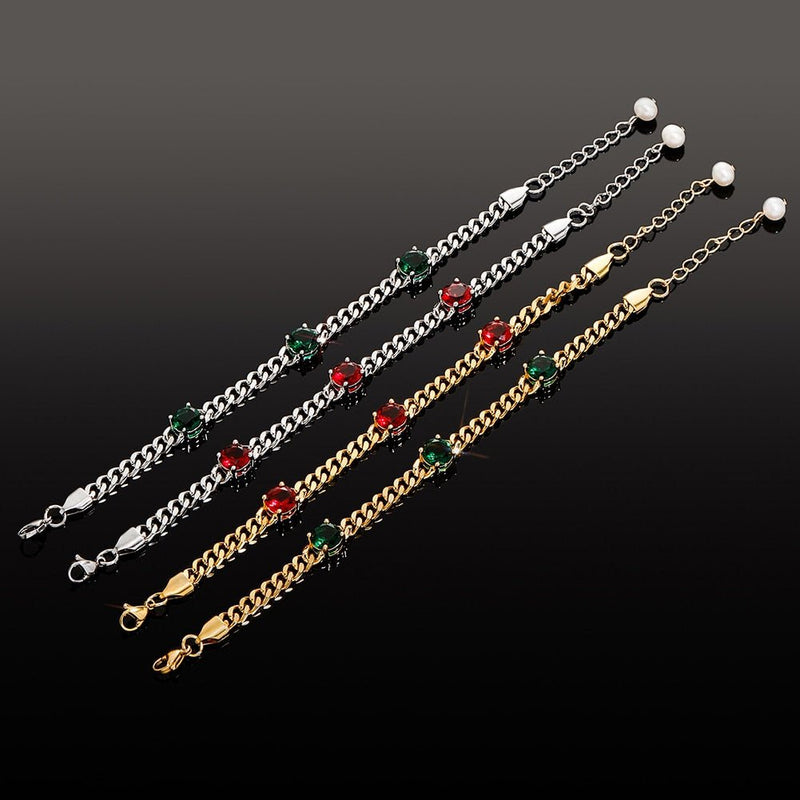 Gemstone Station Pearl Tail Cuban Bracelet 14K - ICECI