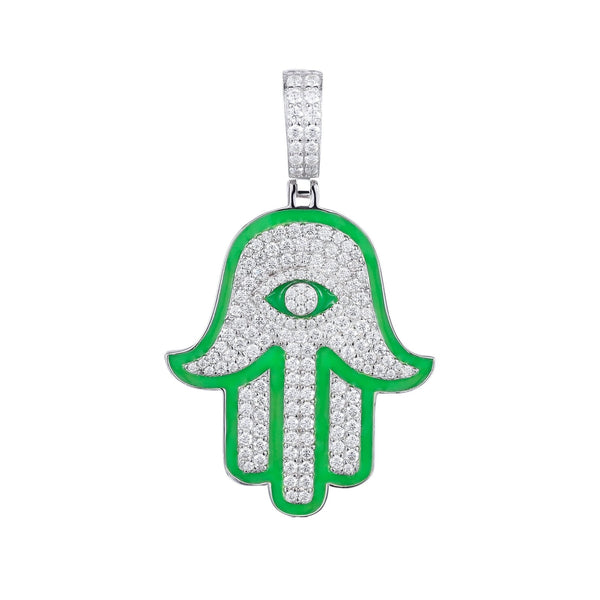 Glowing Hamsa Hand Pendant 18K x Moissanite - ICECI