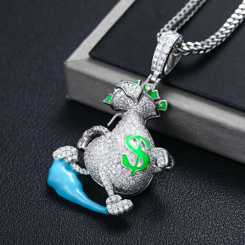 Glowing Money Bag Heist Pendant 18K x Moissanite - ICECI