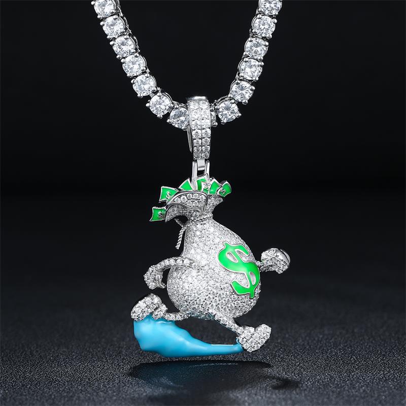 Glowing Money Bag Heist Pendant 18K x Moissanite - ICECI