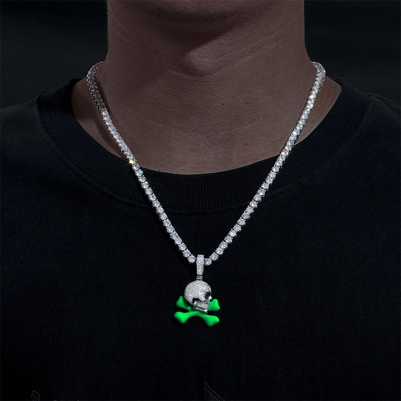 Glowing Skull & Crossbones Pendant 18K - ICECI