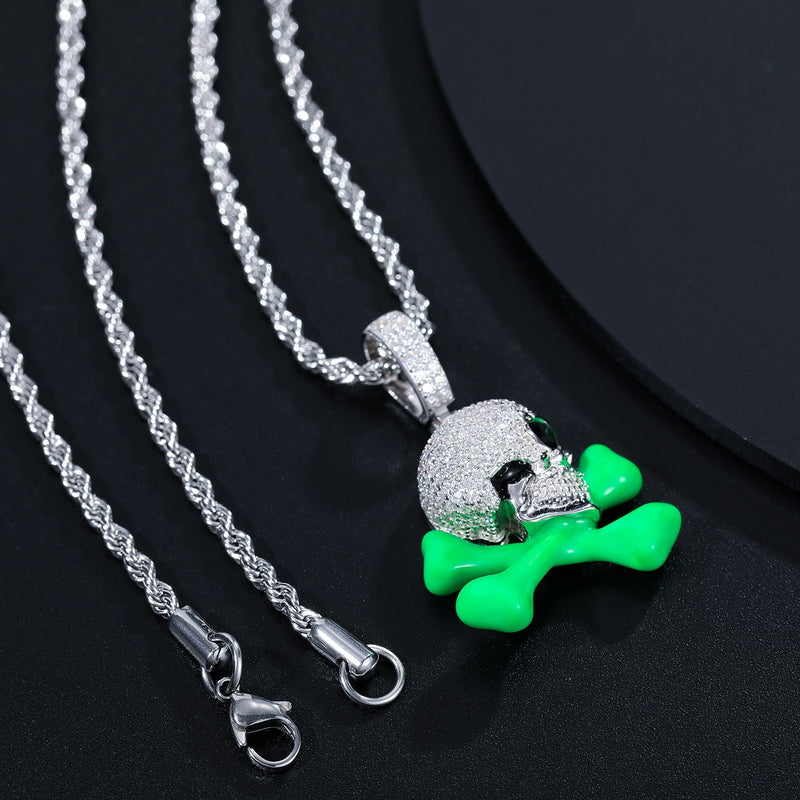 Glowing Skull & Crossbones Pendant 18K - ICECI